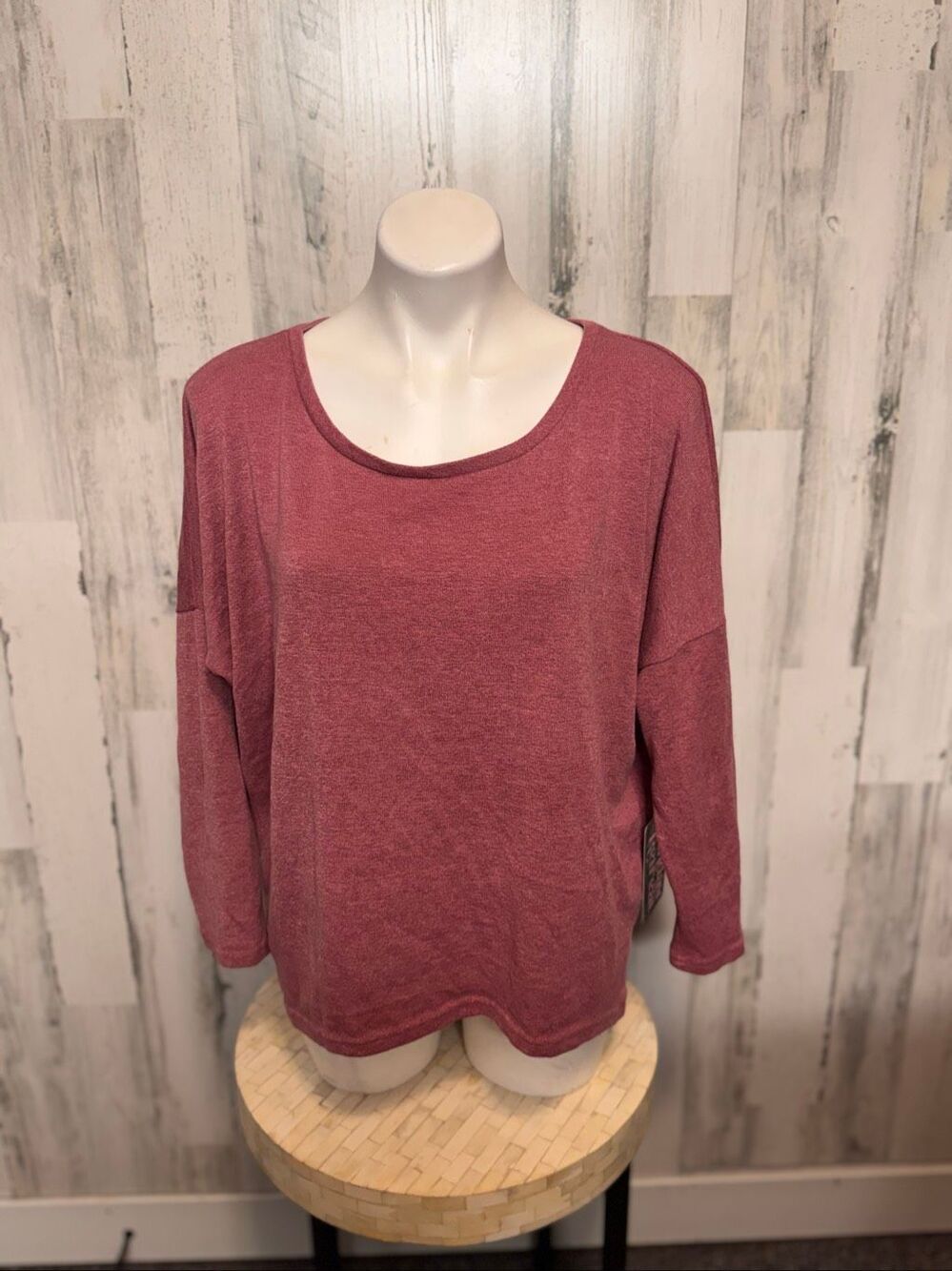 UGET Dusty Rose Pink Scoop Neck Drop Shoulder Slouchy Knit Top Sweater Medium M